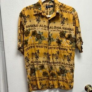 Puritan Hawaiian Yellow Casual Button Down Shirt with Tropical Flair